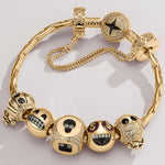 Sterling Silver Grinning Bliss Charms Bracelet Set With Enamel In 14K Gold Plated (Includes bracelet and all charms shown)