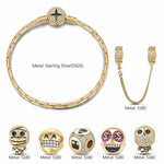 Sterling Silver Grinning Bliss Charms Bracelet Set With Enamel In 14K Gold Plated (Includes bracelet and all charms shown)