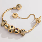 Sterling Silver Grinning Bliss Charms Bracelet Set With Enamel In 14K Gold Plated (Includes bracelet and all charms shown)