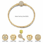 Sterling Silver Immerse in Tennis Fun Charms Bracelet Set With Enamel In 14K Gold Plated (Includes bracelet and all charms shown)