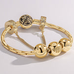 Sterling Silver Hearty Laugh Charms Bracelet Set With Enamel In 14K Gold Plated (Includes bracelet and all charms shown)