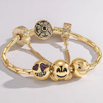 Sterling Silver Funny Hug Charms Bracelet Set With Enamel In 14K Gold Plated (Includes bracelet and all charms shown)