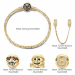 Sterling Silver Funny Hug Charms Bracelet Set With Enamel In 14K Gold Plated (Includes bracelet and all charms shown)
