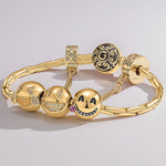 Sterling Silver Humorous Emojis Charms Bracelet Set With Enamel In 14K Gold Plated (Includes bracelet and all charms shown)
