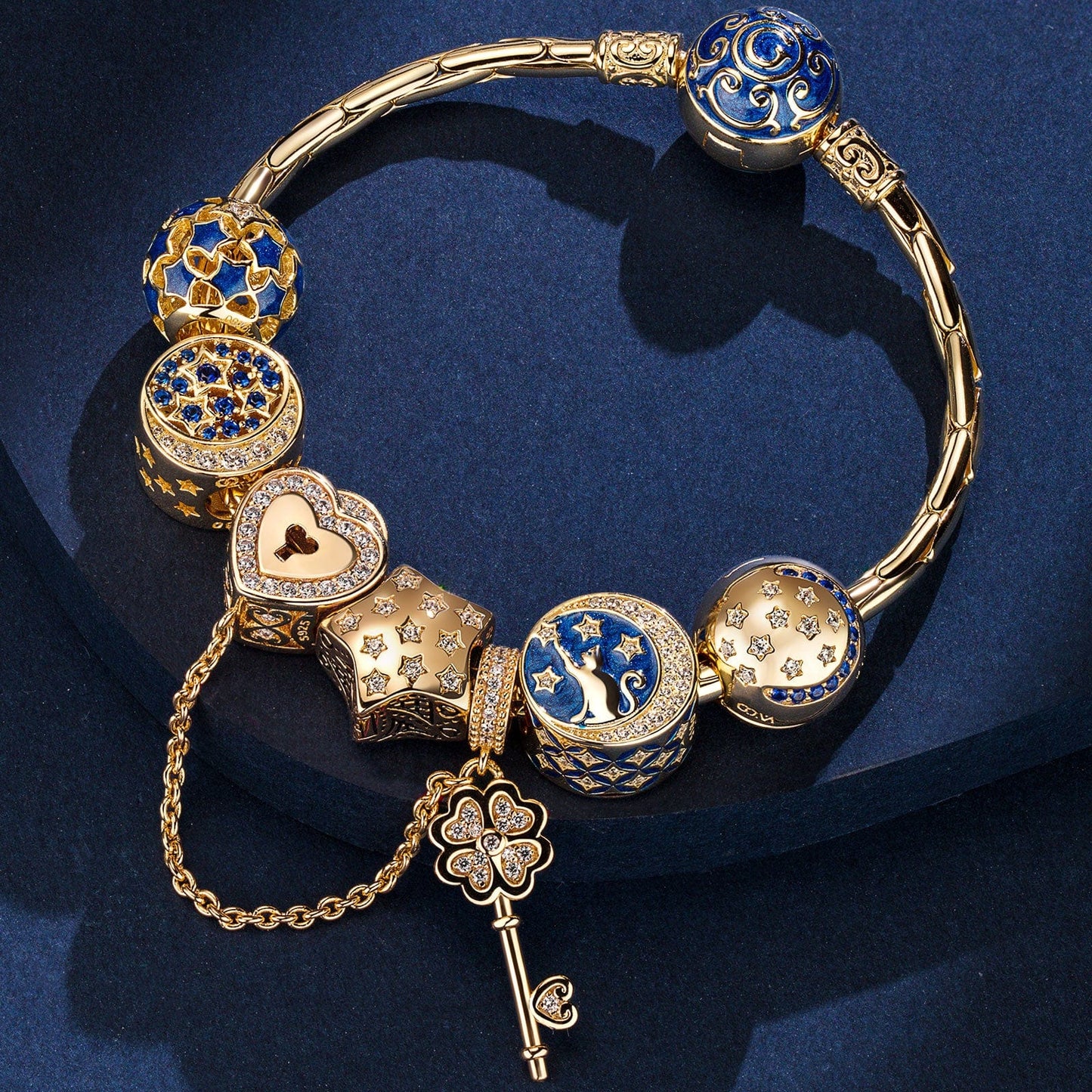 Sterling Silver Touch My Starlight Charms Bracelet Set With Enamel In 14K Gold Plated (Includes bracelet and all charms shown)