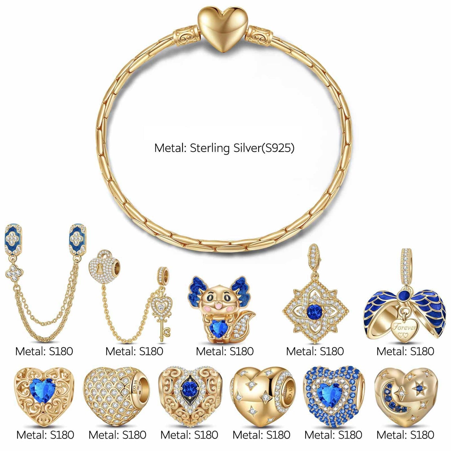Sterling Silver Ethereal Glow of September Charms Bracelet Set With Enamel In 14K Gold Plated (Includes bracelet and all charms shown)