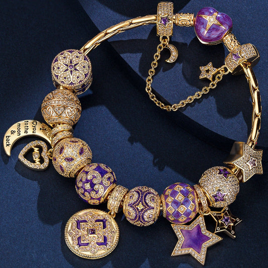 gona- Sterling Silver Astral Visions Charms Bracelet Set With Enamel In 14K Gold Plated (Includes bracelet and all charms shown)