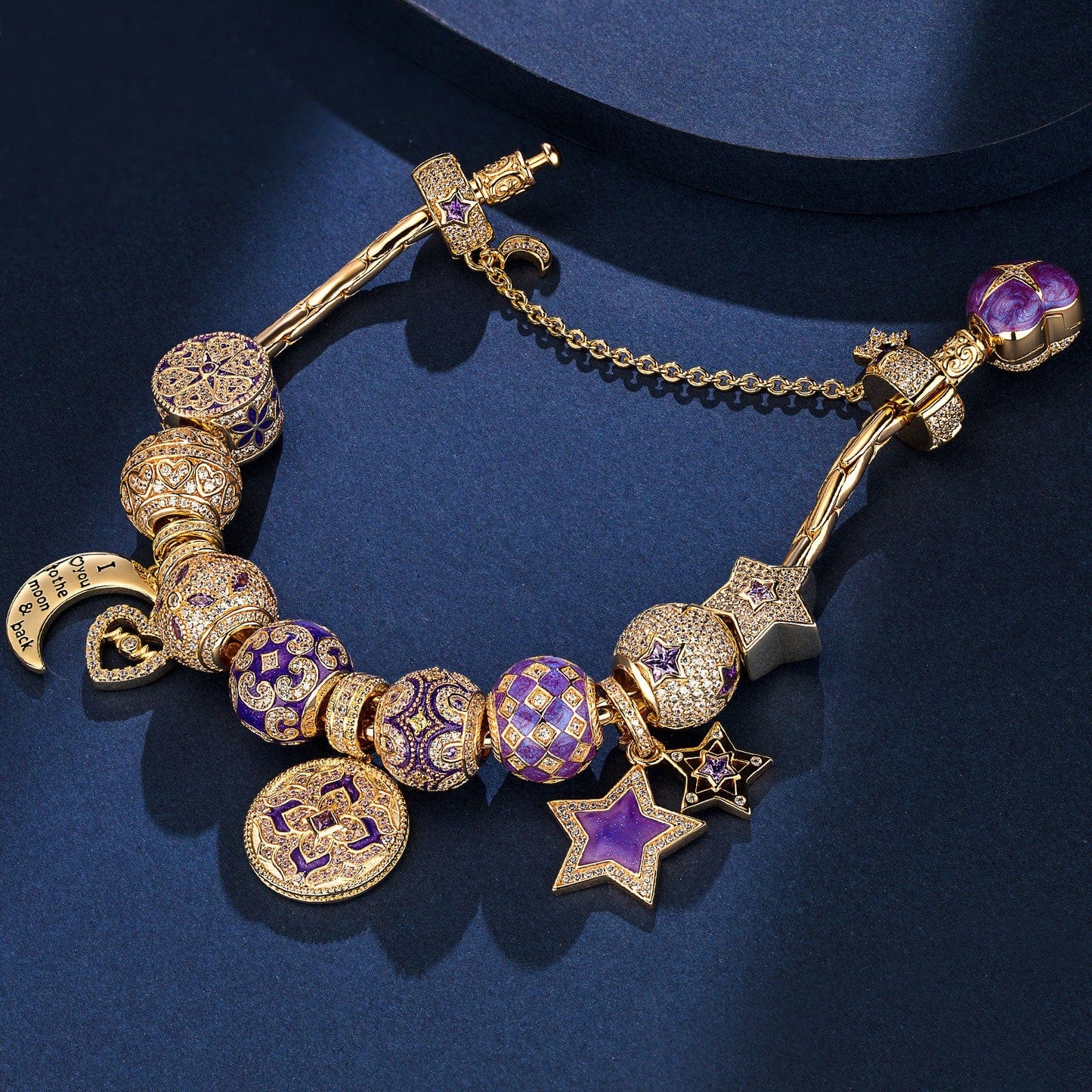 Sterling Silver Astral Visions Charms Bracelet Set With Enamel In 14K Gold Plated (Includes bracelet and all charms shown)