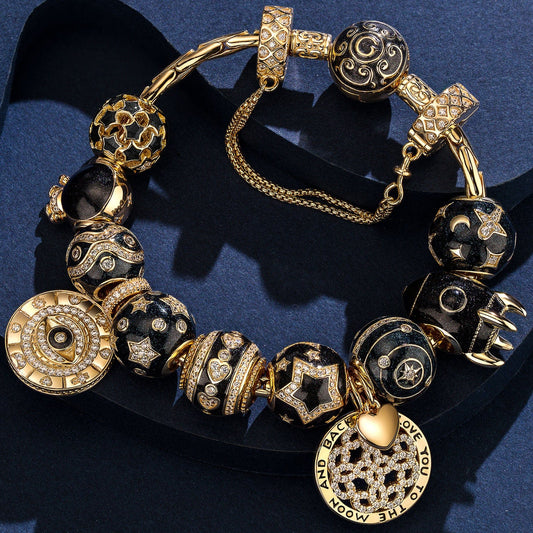 gona- Sterling Silver Universe Dreams Charms Bracelet Set With Enamel In 14K Gold Plated (Includes bracelet and all charms shown)