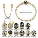 Sterling Silver Universe Dreams Charms Bracelet Set With Enamel In 14K Gold Plated (Includes bracelet and all charms shown)