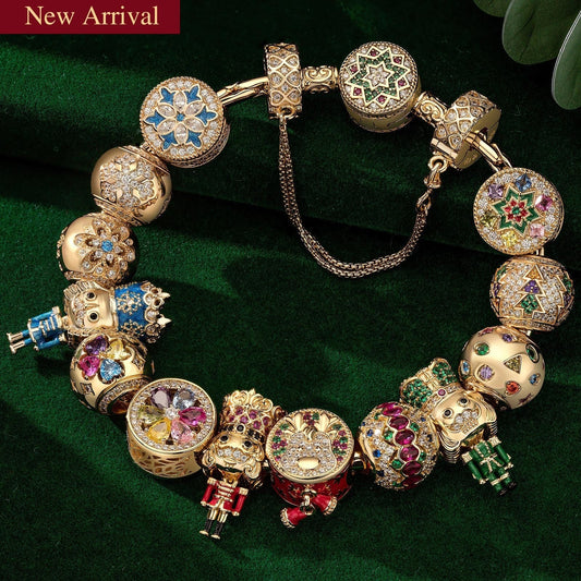 gona- Sterling Silver Merry Sentinel of Colors Charms Bracelet Set With Enamel In 14K Gold Plated (Includes bracelet and all charms shown)