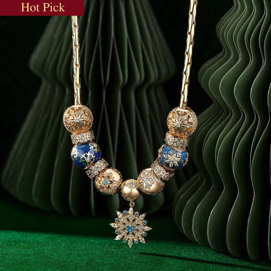 gona- Sterling Silver Splendid Snowfall Charms Necklace Set With Enamel In 14K Gold Plated
