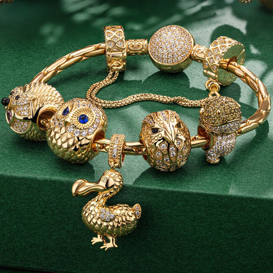 gona- Sterling Silver Lost Wonders Charms Bracelet Set In 14K Gold Plated (Includes bracelet and all charms shown)