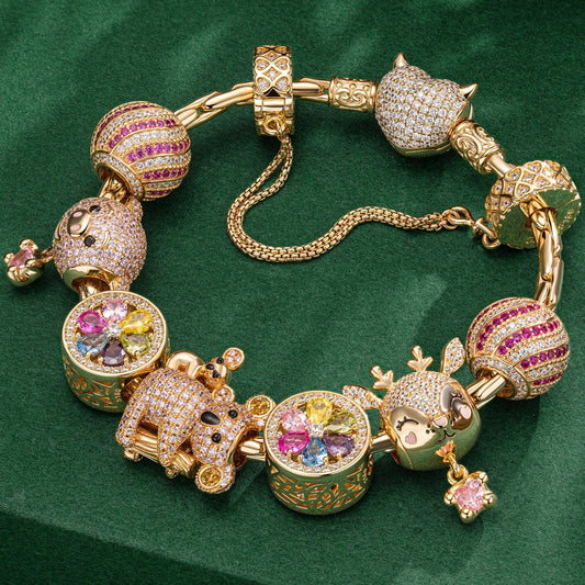 gona- Sterling Silver Fairytale Fores Charms Bracelet Set In 14K Gold Plated (Includes bracelet and all charms shown)