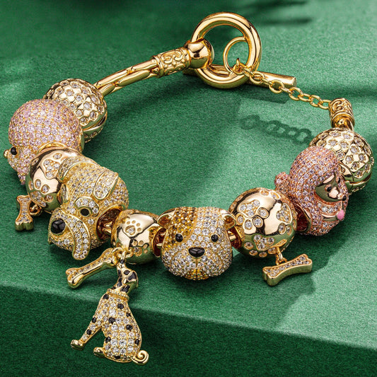 gona- Sterling Silver Pawsome Pals Charms Bracelet Set In 14K Gold Plated (Includes bracelet and all charms shown)