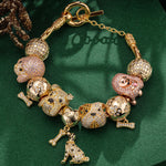 Sterling Silver Pawsome Pals Charms Bracelet Set In 14K Gold Plated (Includes bracelet and all charms shown)
