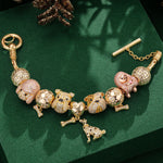 Sterling Silver Pawsome Pals Charms Bracelet Set In 14K Gold Plated (Includes bracelet and all charms shown)