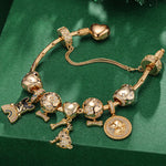 Sterling Silver Doggy Delight Charms Bracelet Set In 14K Gold Plated (Includes bracelet and all charms shown)