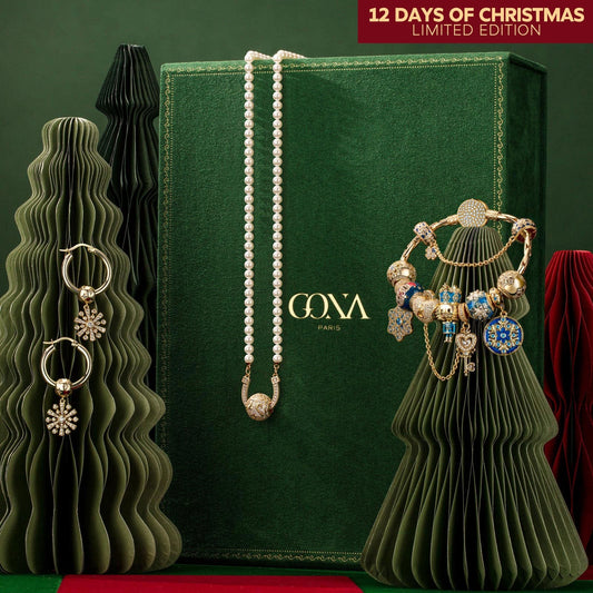 gona- Limited Edition - The Iconic Advent Calendar - 12 Days Of Christmas Fine Jewelry Gift Set: Sterling Silver Snowfall Wonderland Charms Earrings and Necklace and Bracelet Set With Enamel In 14K Gold Plated