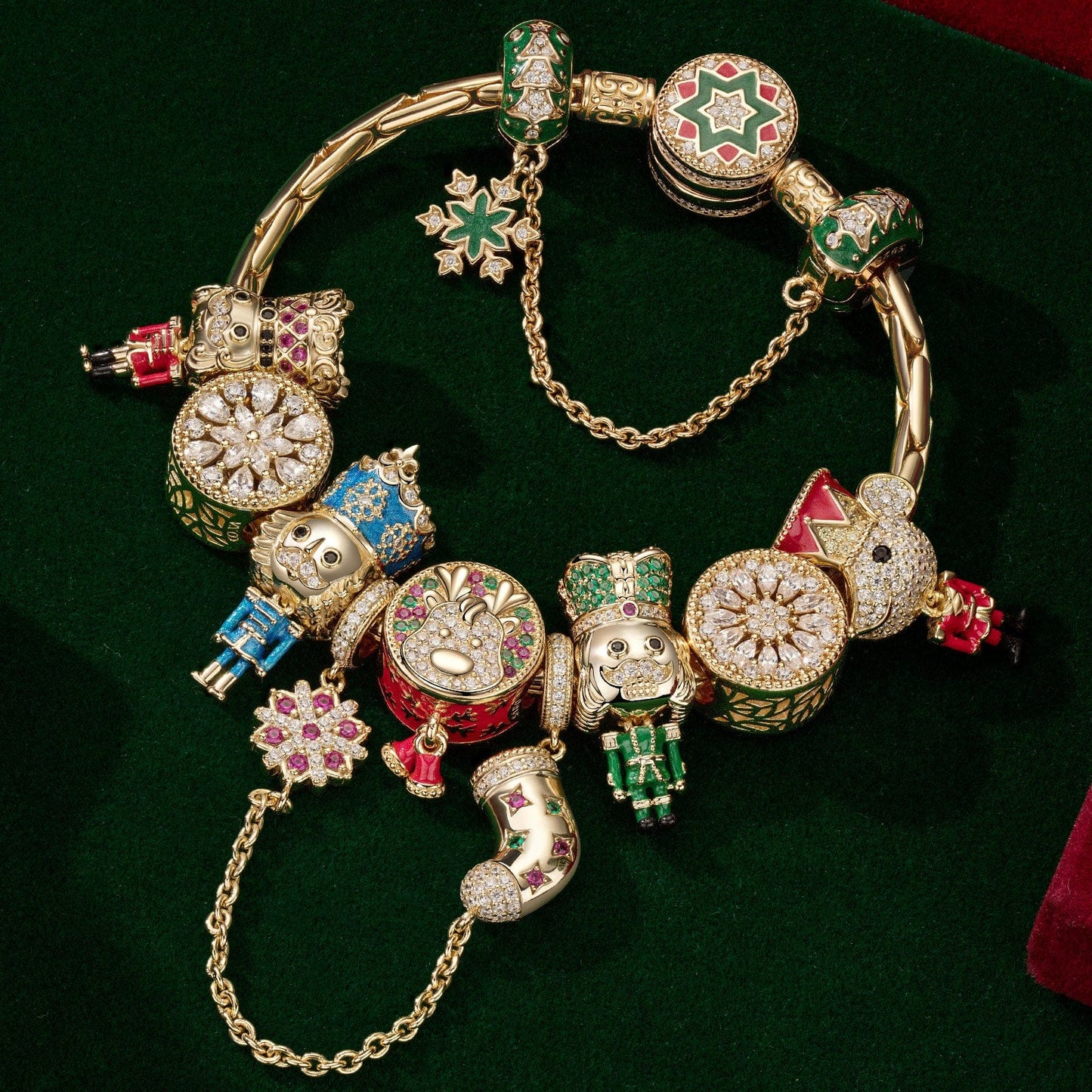 Limited Edition - The Iconic Advent Calendar - 12 Days Of Christmas Fine Jewelry Gift Set: Sterling Silver Snowflake Knights Charms Earrings and Necklace and Bracelet Set With Enamel In 14K Gold Plated