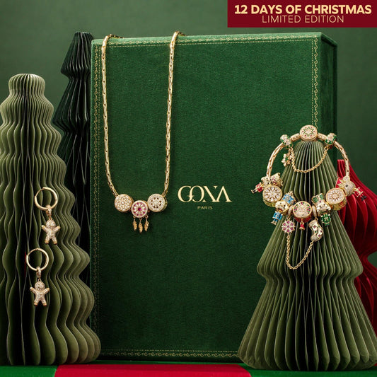 gona- Limited Edition - The Iconic Advent Calendar - 12 Days Of Christmas Fine Jewelry Gift Set: Sterling Silver Snowflake Knights Charms Earrings and Necklace and Bracelet Set With Enamel In 14K Gold Plated