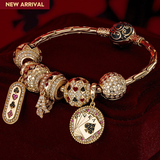 gona- Sterling Silver Winning Fate Charms Bracelet Set With Enamel In 14K Gold Plated (Includes bracelet and all charms shown)