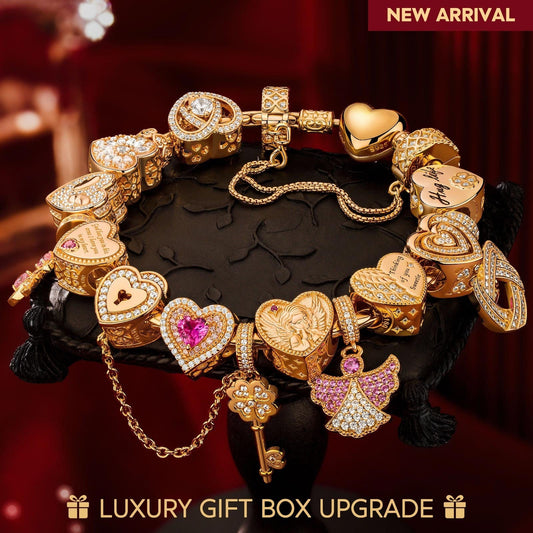 gona- Sterling Silver Angel's Wishes Charms Bracelet Set In 14K Gold Plated (Includes bracelet and all charms shown)