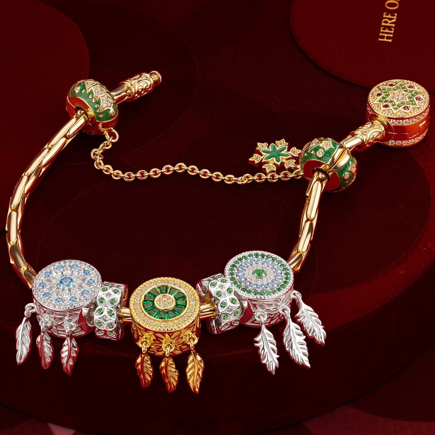 Sterling Silver Verdant Dreamcatcher Charms Bracelet Set, Featuring Dual Plating in 14K Gold and White Gold (Includes bracelet and all charms shown)