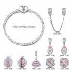 Sterling Silver Pink Petal Princess Charms Bracelet Set In White Gold Plated (Includes bracelet and all charms shown)