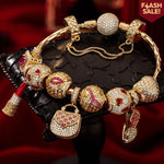 Sterling Silver Effortless Elegance Charms Bracelet Set In 14K Gold Plated (Includes bracelet and all charms shown)