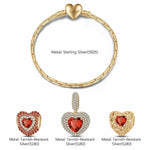 Sterling Silver Crimson Heart: January Garnet Charms Bracelet Set In 14K Gold Plated (Includes bracelet and all charms shown)