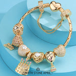 Sterling Silver Dazzling Fortitude: April Diamond Charms Bracelet Set In 14K Gold Plated (Includes bracelet and all charms shown)
