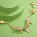 Sterling Silver Verdant Vitality: May Emerald Charms Bracelet Set In 14K Gold Plated (Includes bracelet and all charms shown)