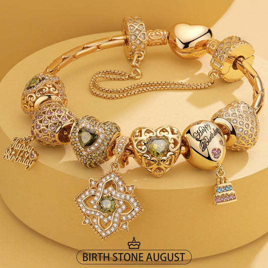 gona- Sterling Silver Green Freshness: August Peridot Charms Bracelet Set In 14K Gold Plated (Includes bracelet and all charms shown)