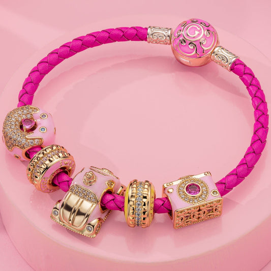 gona- Sterling Silver Carefree Journeys Charms Bracelet Set With Enamel In 14K Gold Plated (Includes bracelet and all charms shown)
