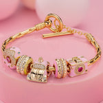 Sterling Silver Carefree Journeys Charms Bracelet Set With Enamel In 14K Gold Plated (Includes bracelet and all charms shown)