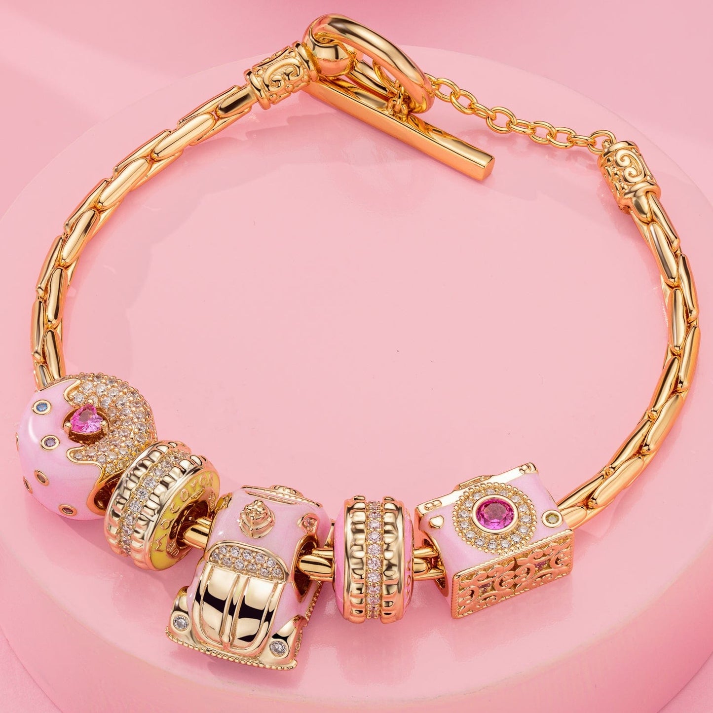 Sterling Silver Carefree Journeys Charms Bracelet Set With Enamel In 14K Gold Plated (Includes bracelet and all charms shown)