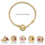 Sterling Silver Carefree Journeys Charms Bracelet Set With Enamel In 14K Gold Plated (Includes bracelet and all charms shown)