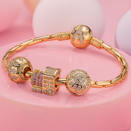 gona- Sterling Silver Serene Travels Charms Bracelet Set In 14K Gold Plated (Includes bracelet and all charms shown)