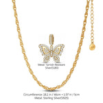 Sterling Silver Golden Flutter Charms Necklace Set In 14K Gold Plated