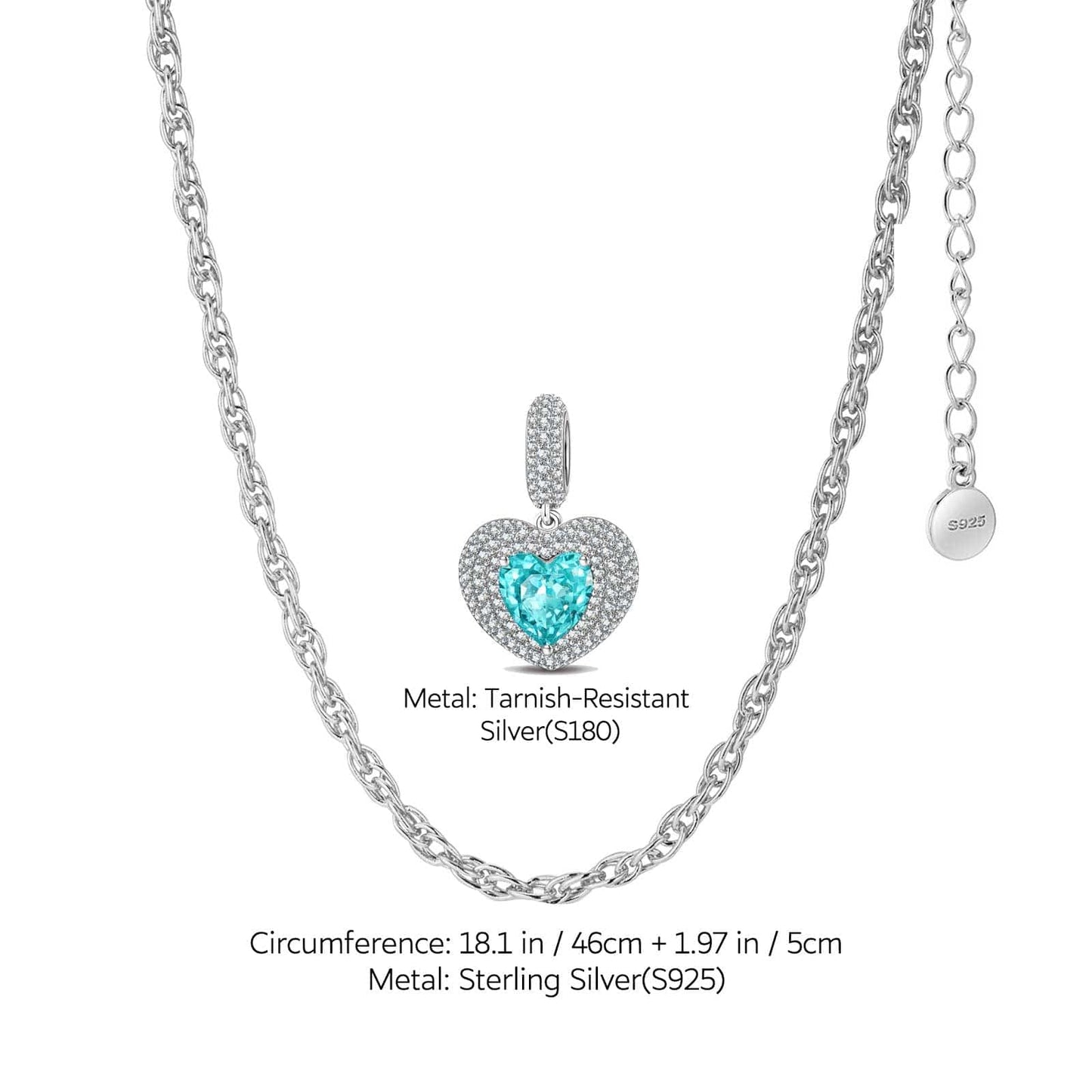 Sterling Silver Ocean's Embrace Charms Necklace Set In White Gold Plated