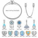 Sterling Silver Oceanic Blossoms Charms Bracelet Set, Featuring Dual Plating in 14K Gold and White Gold (Includes bracelet and all charms shown)