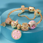 Sterling Silver Precious Moments Charms Bracelet Set With Enamel In 14K Gold Plated (Includes bracelet and all charms shown)