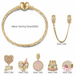 Sterling Silver Precious Moments Charms Bracelet Set With Enamel In 14K Gold Plated (Includes bracelet and all charms shown)