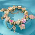Sterling Silver Lustrous Celebration Charms Bracelet Set With Enamel In 14K Gold Plated (Includes bracelet and all charms shown)