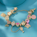 Sterling Silver Lustrous Celebration Charms Bracelet Set With Enamel In 14K Gold Plated (Includes bracelet and all charms shown)