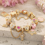 Sterling Silver Lustrous Celebration Charms Bracelet Set With Enamel In 14K Gold Plated (Includes bracelet and all charms shown)