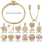 Sterling Silver Lustrous Celebration Charms Bracelet Set With Enamel In 14K Gold Plated (Includes bracelet and all charms shown)