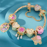 Sterling Silver Iridescent Joy Charms Bracelet Set With Enamel In 14K Gold Plated (Includes bracelet and all charms shown)