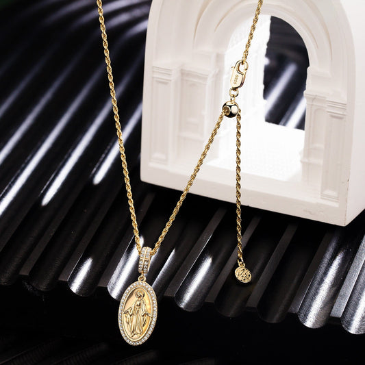 gona- Sterling Silver Virgin Grace Charm Necklace Set In 14K Gold Plated